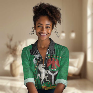 Nigeria Independence Day Women Casual Shirt - National Seal with Peace Dove - African Pattern LT03