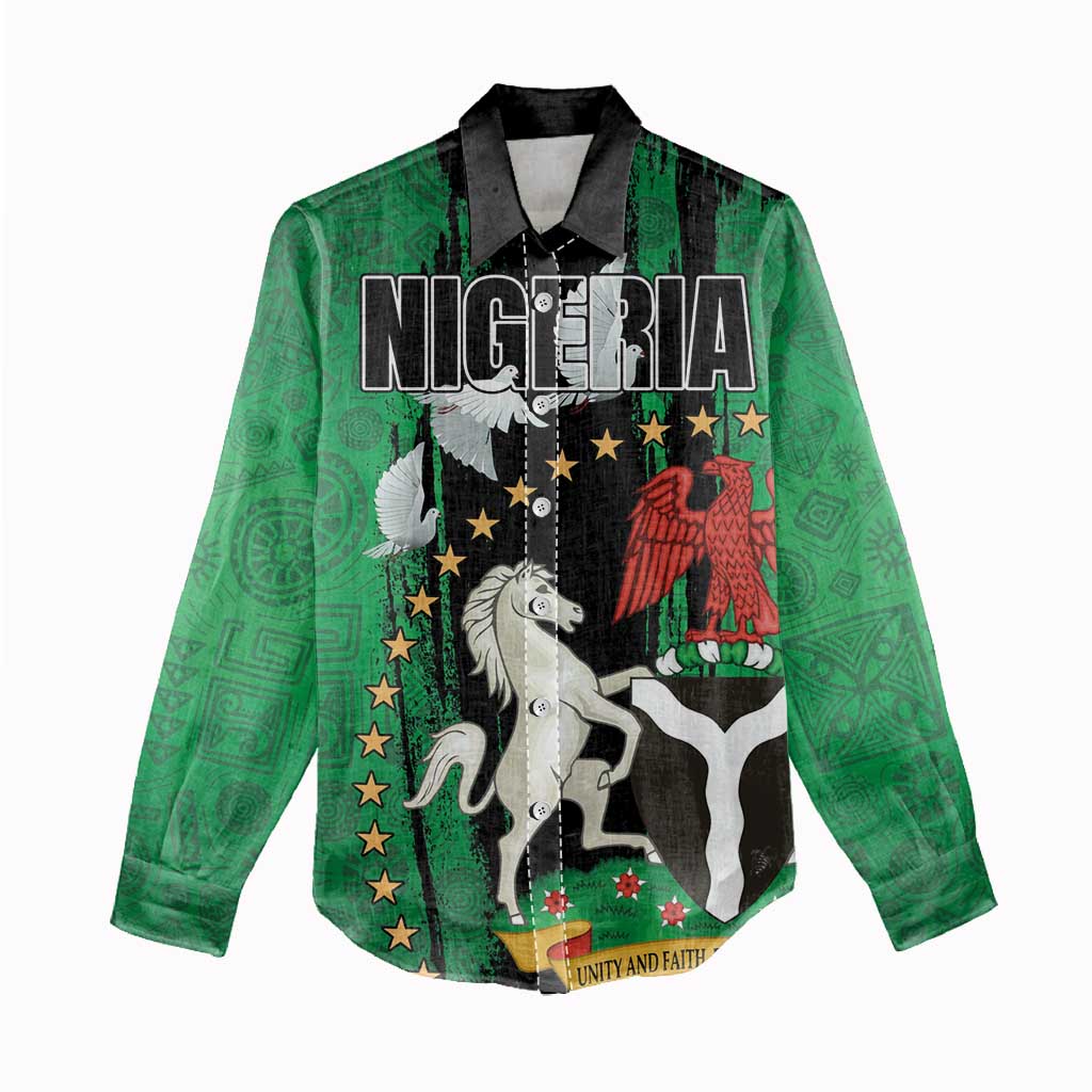 Nigeria Independence Day Women Casual Shirt - National Seal with Peace Dove - African Pattern LT03