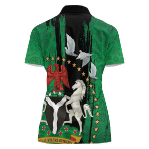 Nigeria Independence Day Women Polo Shirt - National Seal with Peace Dove - African Pattern