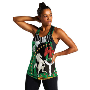 Nigeria Independence Day Women Racerback Tank - National Seal with Peace Dove - African Pattern