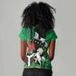 Nigeria Independence Day Women V-Neck T-Shirt - National Seal with Peace Dove - African Pattern
