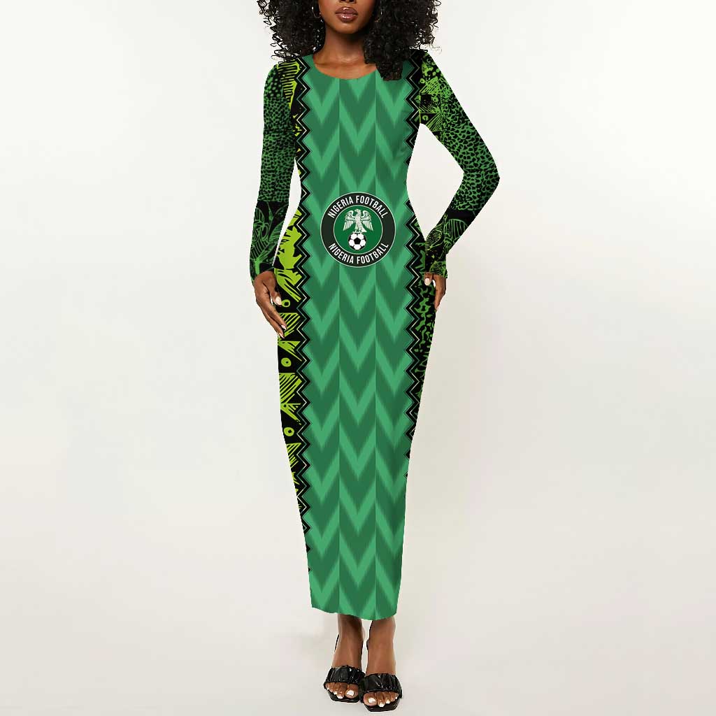Custom Nigeria Football Long Sleeve Bodycon Dress Champions-Special Edition - African Pride