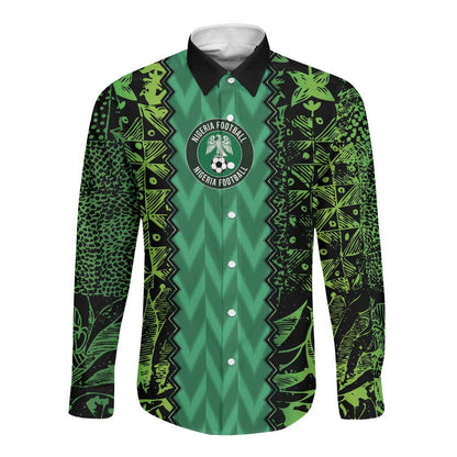 Custom Nigeria Football Long Sleeve Button Shirt Champions-Special Edition - African Pride