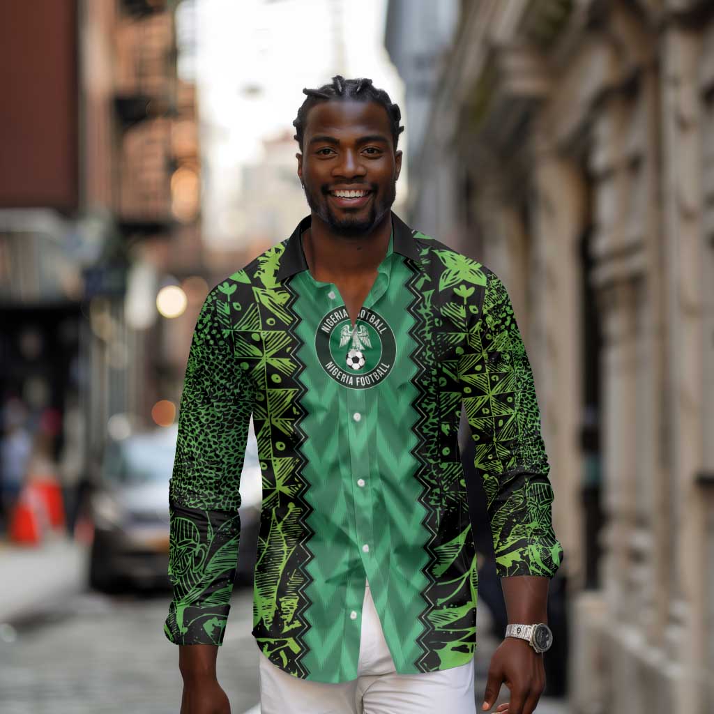 Custom Nigeria Football Long Sleeve Button Shirt Champions-Special Edition - African Pride