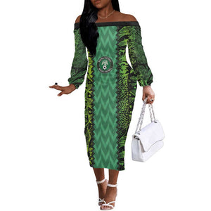 Custom Nigeria Football Off The Shoulder Long Sleeve Dress Champions-Special Edition - African Pride