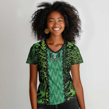Custom Nigeria Football Women V-Neck T-Shirt Champions-Special Edition - African Pride