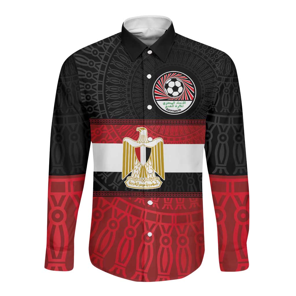 Egypt National Football Custom Long Sleeve Button Shirt Egyptian Geometric - African Pride