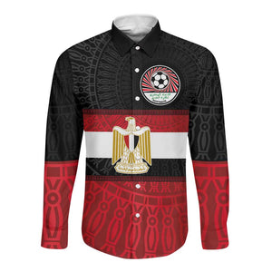 Egypt National Football Custom Long Sleeve Button Shirt Egyptian Geometric - African Pride