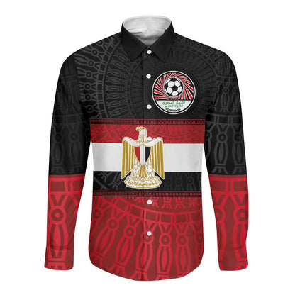 Egypt National Football Custom Long Sleeve Button Shirt Egyptian Geometric - African Pride