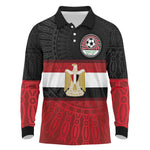 Egypt National Football Custom Long Sleeve Polo Shirt Egyptian Geometric - African Pride