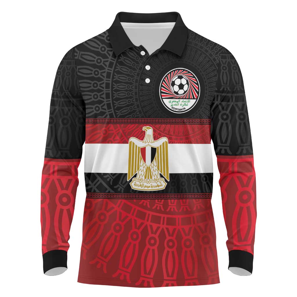 Egypt National Football Custom Long Sleeve Polo Shirt Egyptian Geometric - African Pride
