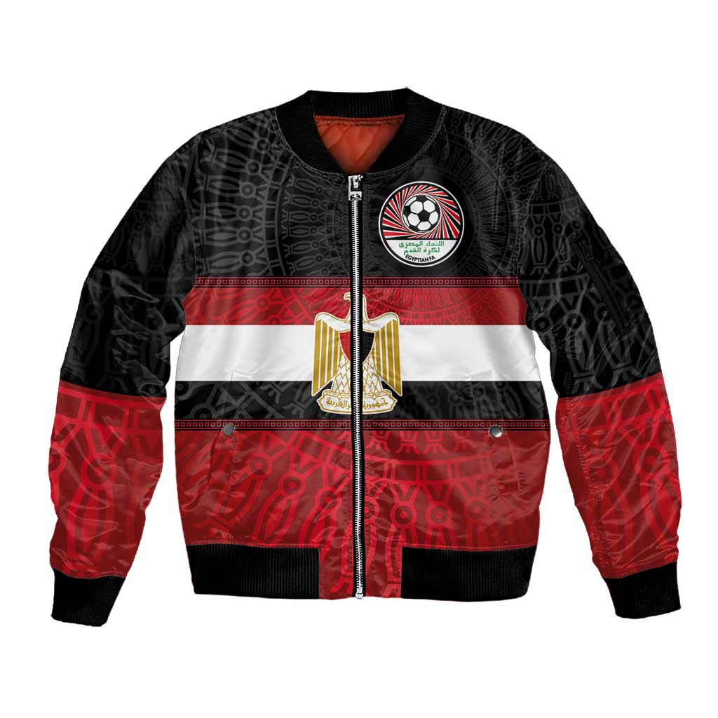 Egypt National Football Custom Sleeve Zip Bomber Jacket Egyptian Geometric - African Pride