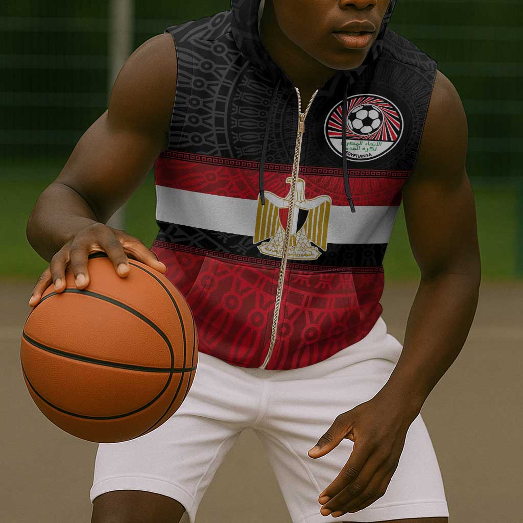 Egypt National Football Custom Sleeveless Zip Hoodie Egyptian Geometric - African Pride