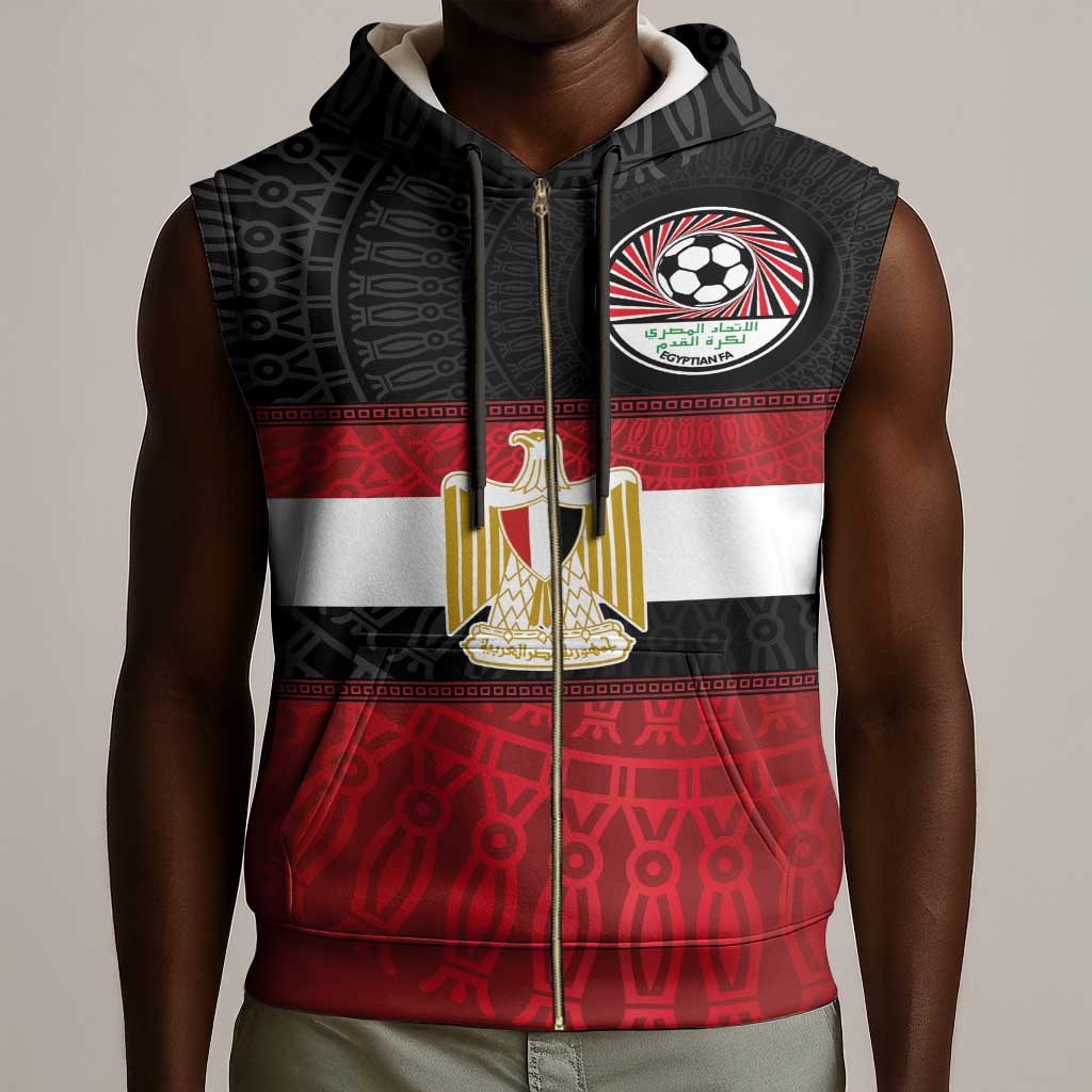 Egypt National Football Custom Sleeveless Zip Hoodie Egyptian Geometric - African Pride