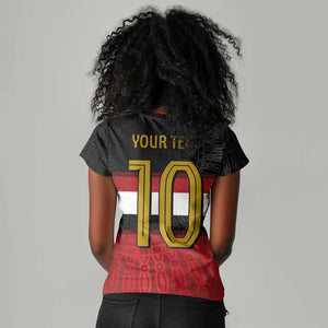 Egypt National Football Custom Women V-Neck T-Shirt Egyptian Geometric - African Pride