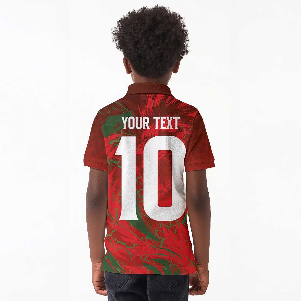 Morocco National Football Custom Kid Polo Shirt Atlas Lions Sporty Grunge Style - African Pride