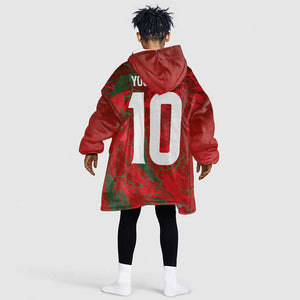 Morocco National Football Custom Kid Wearable Blanket Hoodie Atlas Lions Sporty Grunge Style - African Pride