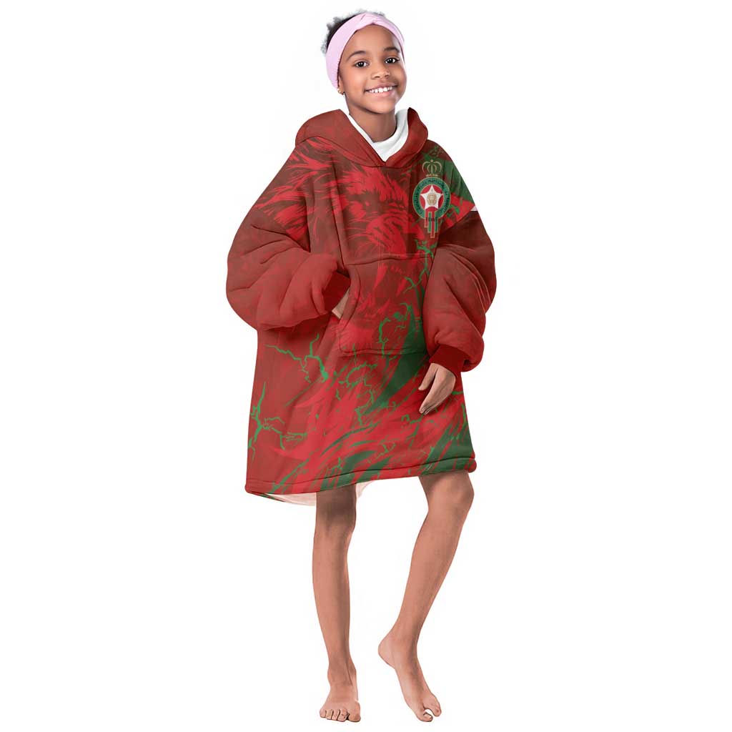Morocco National Football Custom Kid Wearable Blanket Hoodie Atlas Lions Sporty Grunge Style - African Pride