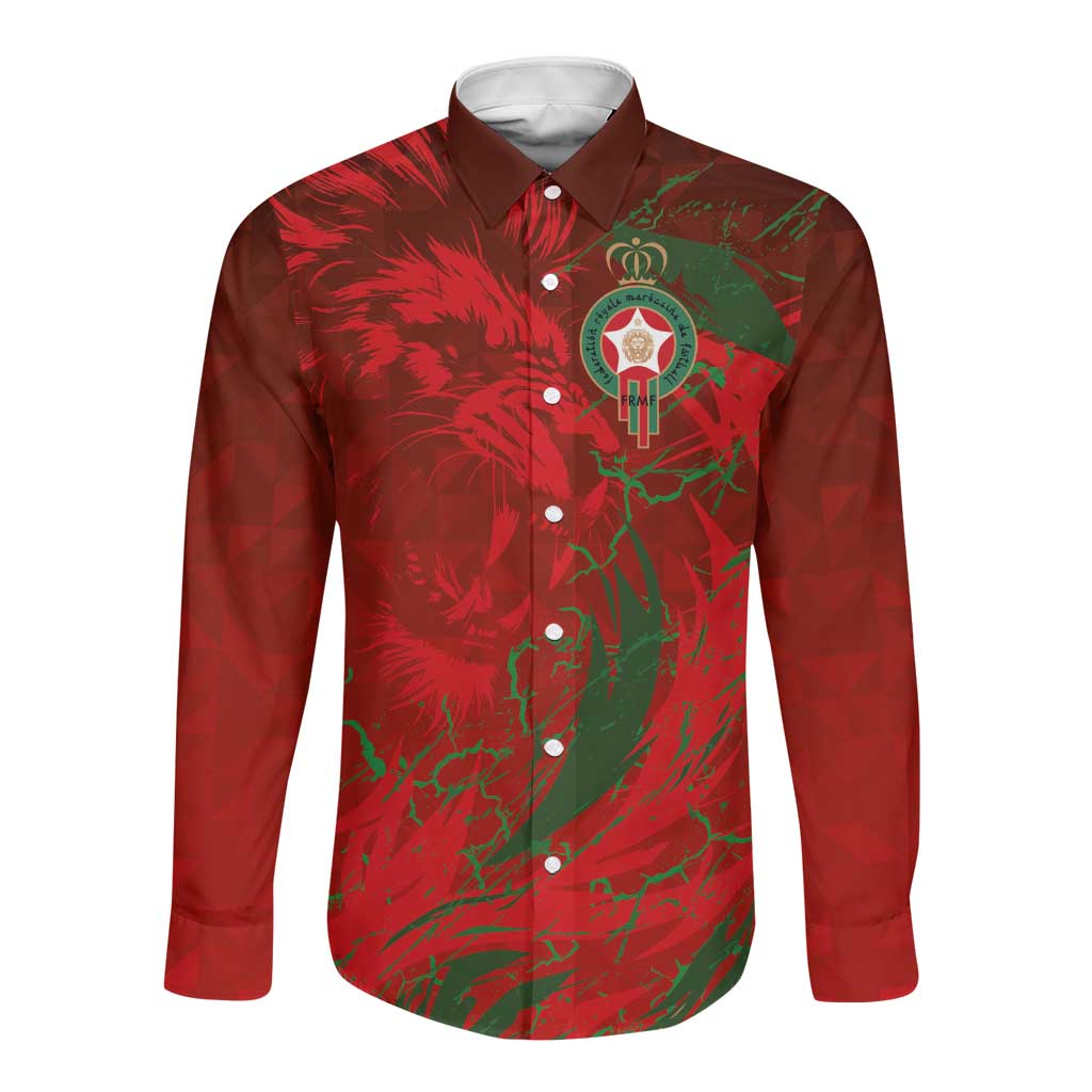 Morocco National Football Custom Long Sleeve Button Shirt Atlas Lions Sporty Grunge Style - African Pride