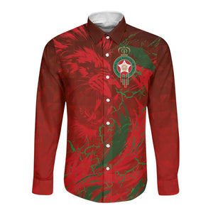 Morocco National Football Custom Long Sleeve Button Shirt Atlas Lions Sporty Grunge Style - African Pride