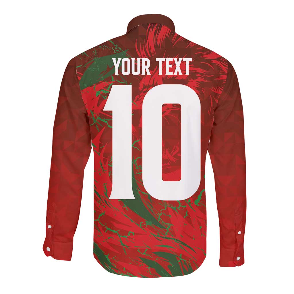 Morocco National Football Custom Long Sleeve Button Shirt Atlas Lions Sporty Grunge Style - African Pride