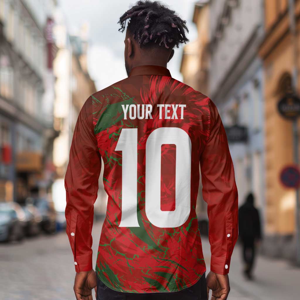 Morocco National Football Custom Long Sleeve Button Shirt Atlas Lions Sporty Grunge Style - African Pride