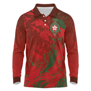 Morocco National Football Custom Long Sleeve Polo Shirt Atlas Lions Sporty Grunge Style - African Pride