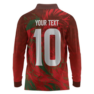 Morocco National Football Custom Long Sleeve Polo Shirt Atlas Lions Sporty Grunge Style - African Pride