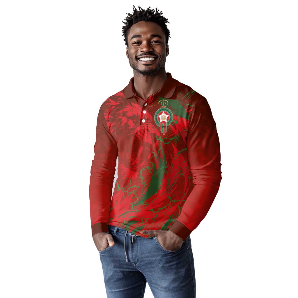 Morocco National Football Custom Long Sleeve Polo Shirt Atlas Lions Sporty Grunge Style - African Pride