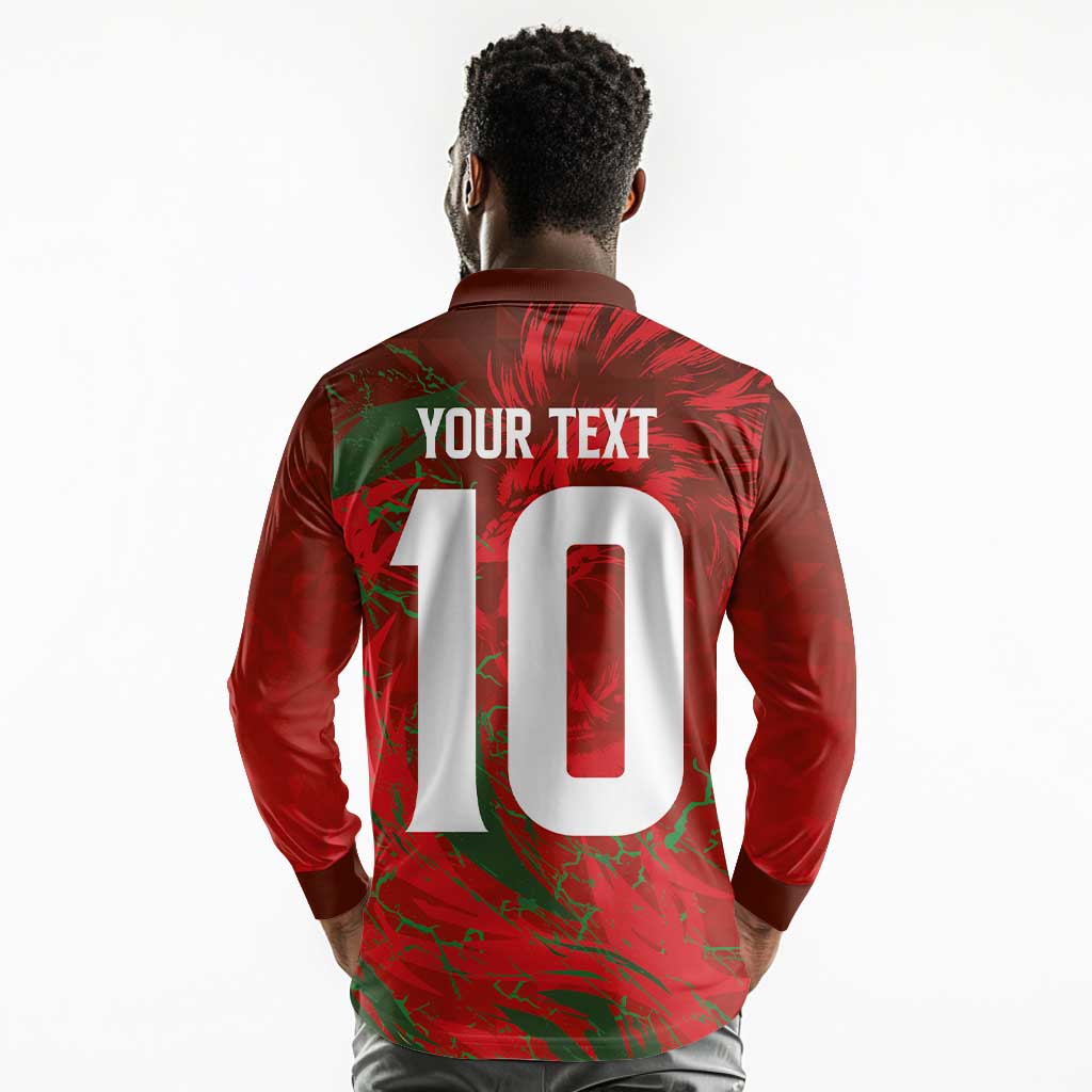 Morocco National Football Custom Long Sleeve Polo Shirt Atlas Lions Sporty Grunge Style - African Pride