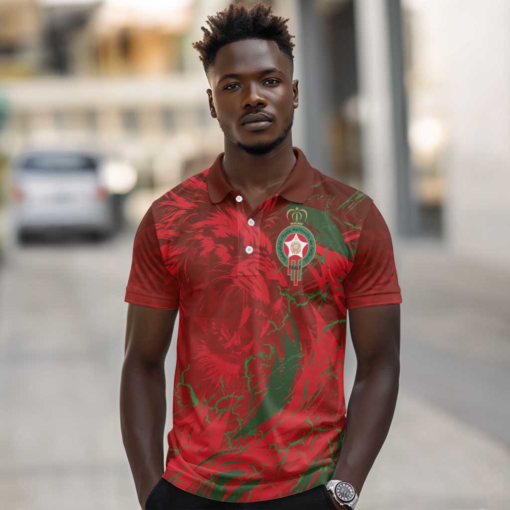 Morocco National Football Custom Polo Shirt Atlas Lions Sporty Grunge Style - African Pride