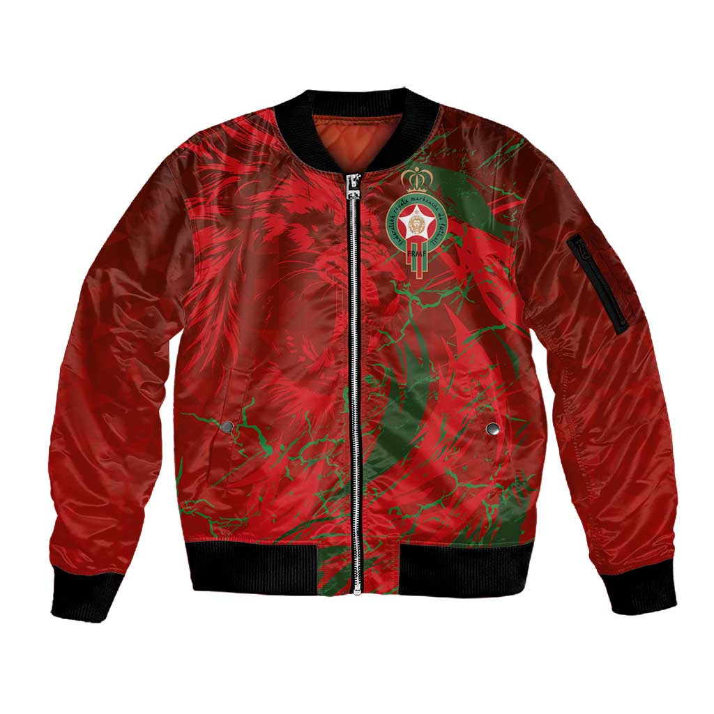 Morocco National Football Custom Sleeve Zip Bomber Jacket Atlas Lions Sporty Grunge Style - African Pride