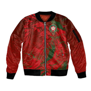 Morocco National Football Custom Sleeve Zip Bomber Jacket Atlas Lions Sporty Grunge Style - African Pride