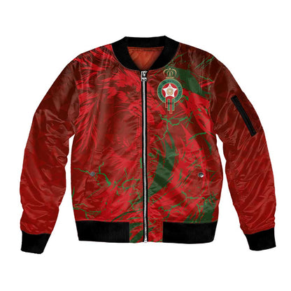 Morocco National Football Custom Sleeve Zip Bomber Jacket Atlas Lions Sporty Grunge Style - African Pride