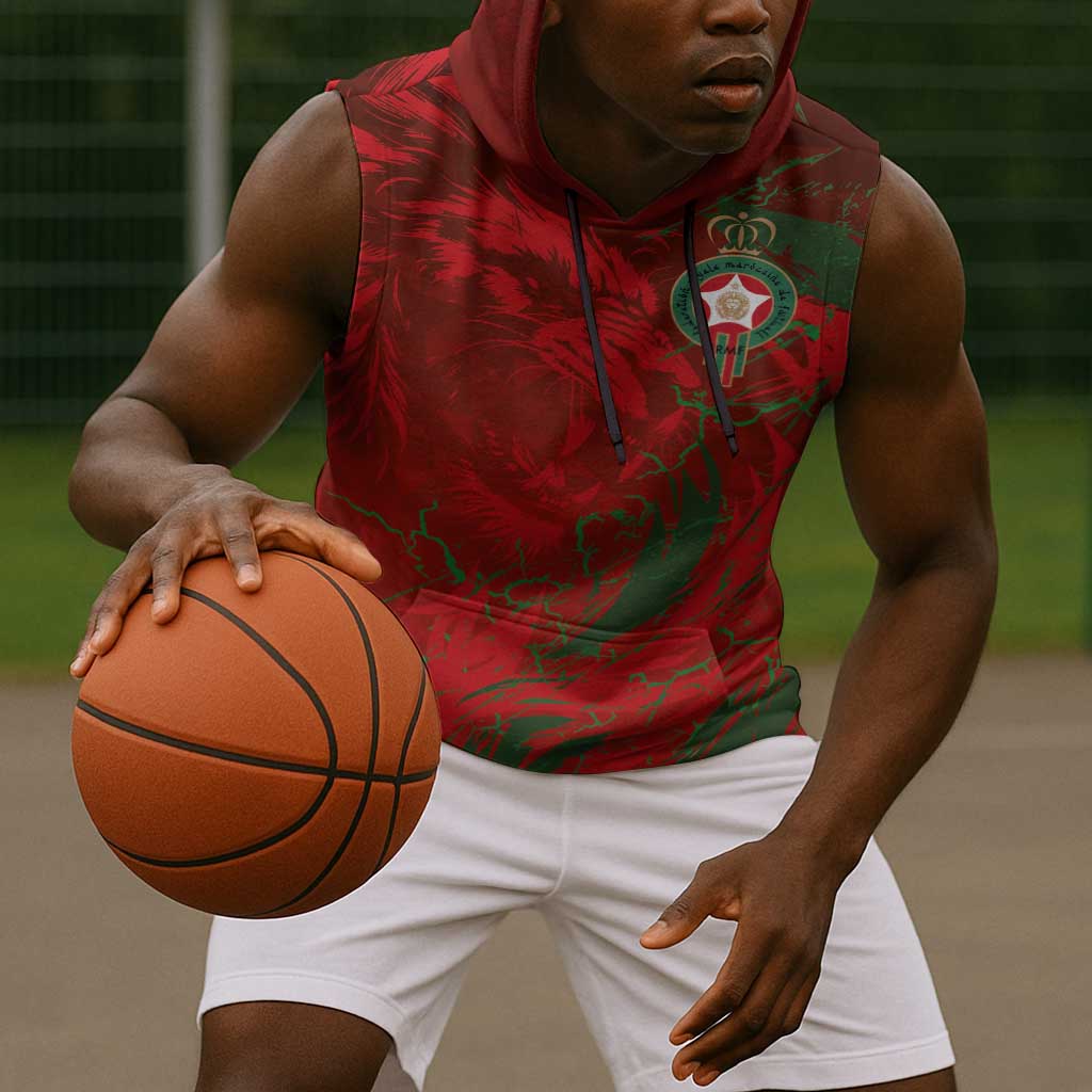 Morocco National Football Custom Sleeveless Hoodie Atlas Lions Sporty Grunge Style - African Pride