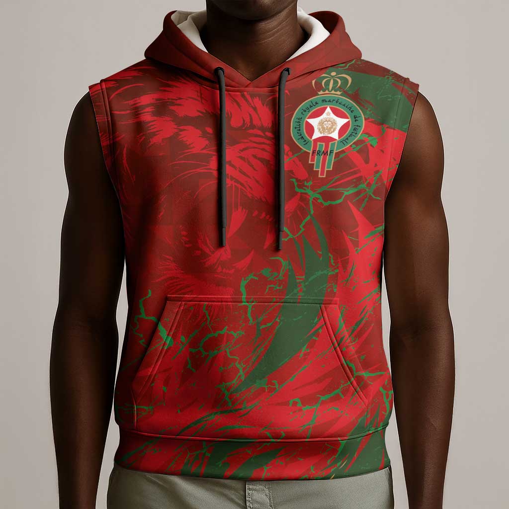Morocco National Football Custom Sleeveless Hoodie Atlas Lions Sporty Grunge Style - African Pride