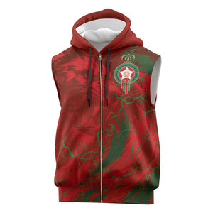 Morocco National Football Custom Sleeveless Zip Hoodie Atlas Lions Sporty Grunge Style - African Pride