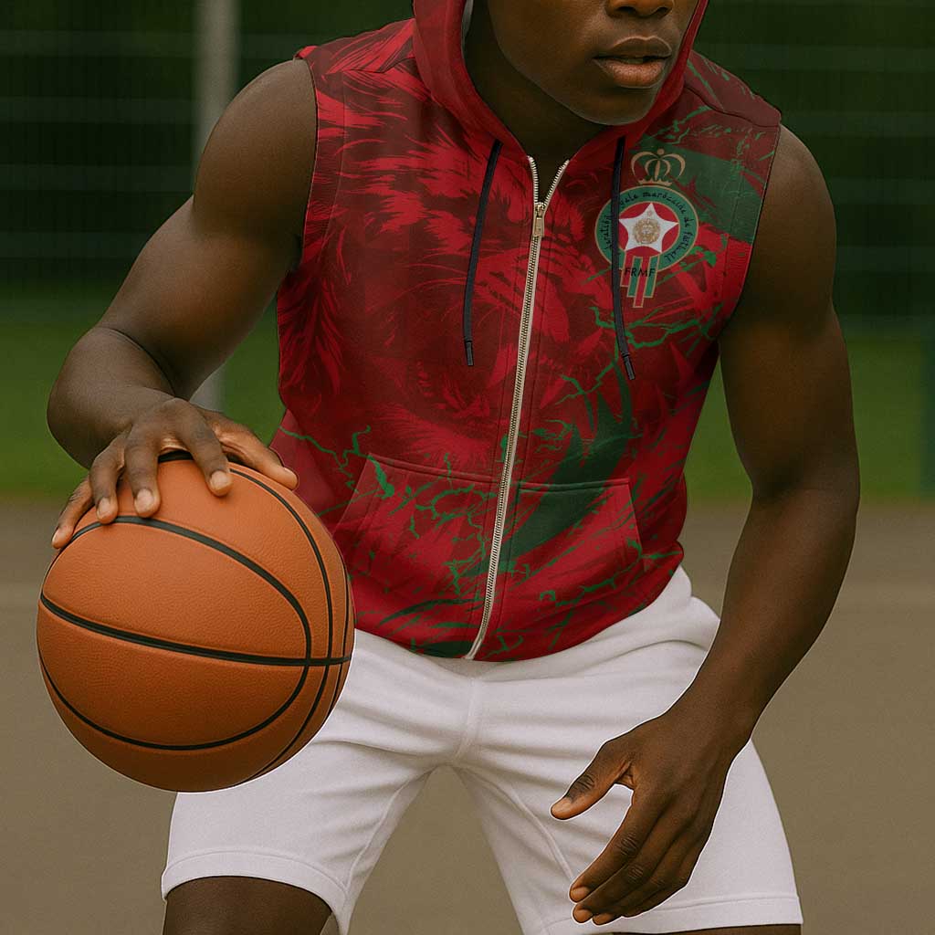 Morocco National Football Custom Sleeveless Zip Hoodie Atlas Lions Sporty Grunge Style - African Pride
