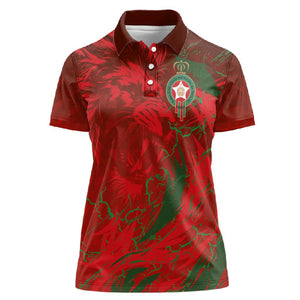 Morocco National Football Custom Women Polo Shirt Atlas Lions Sporty Grunge Style - African Pride
