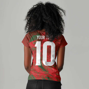 Morocco National Football Custom Women V-Neck T-Shirt Atlas Lions Sporty Grunge Style - African Pride