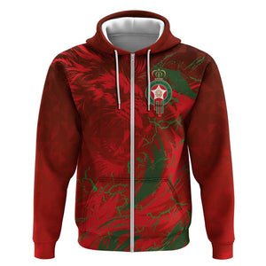 Morocco National Football Custom Zip Hoodie Atlas Lions Sporty Grunge Style - African Pride