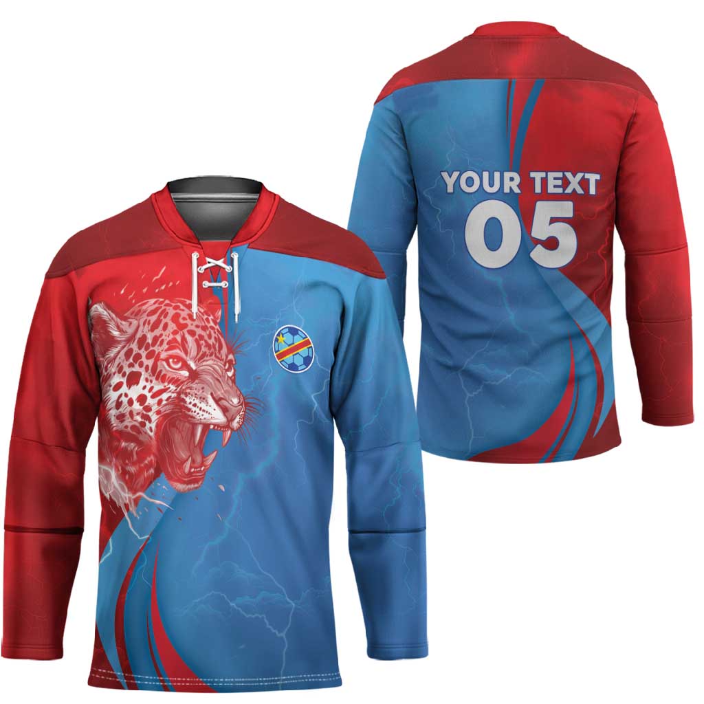 Custom Football 2026 DR Congo Leopards Hockey Jersey Lightning Style