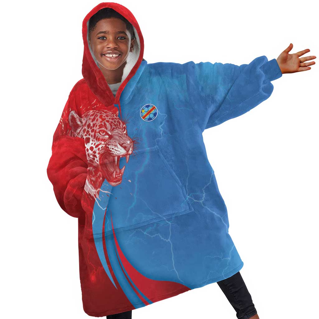 Custom Football 2026 DR Congo Leopards Kid Wearable Blanket Hoodie Lightning Style