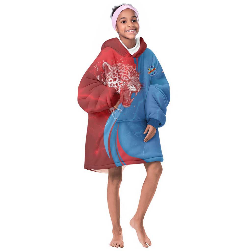 Custom Football 2026 DR Congo Leopards Kid Wearable Blanket Hoodie Lightning Style