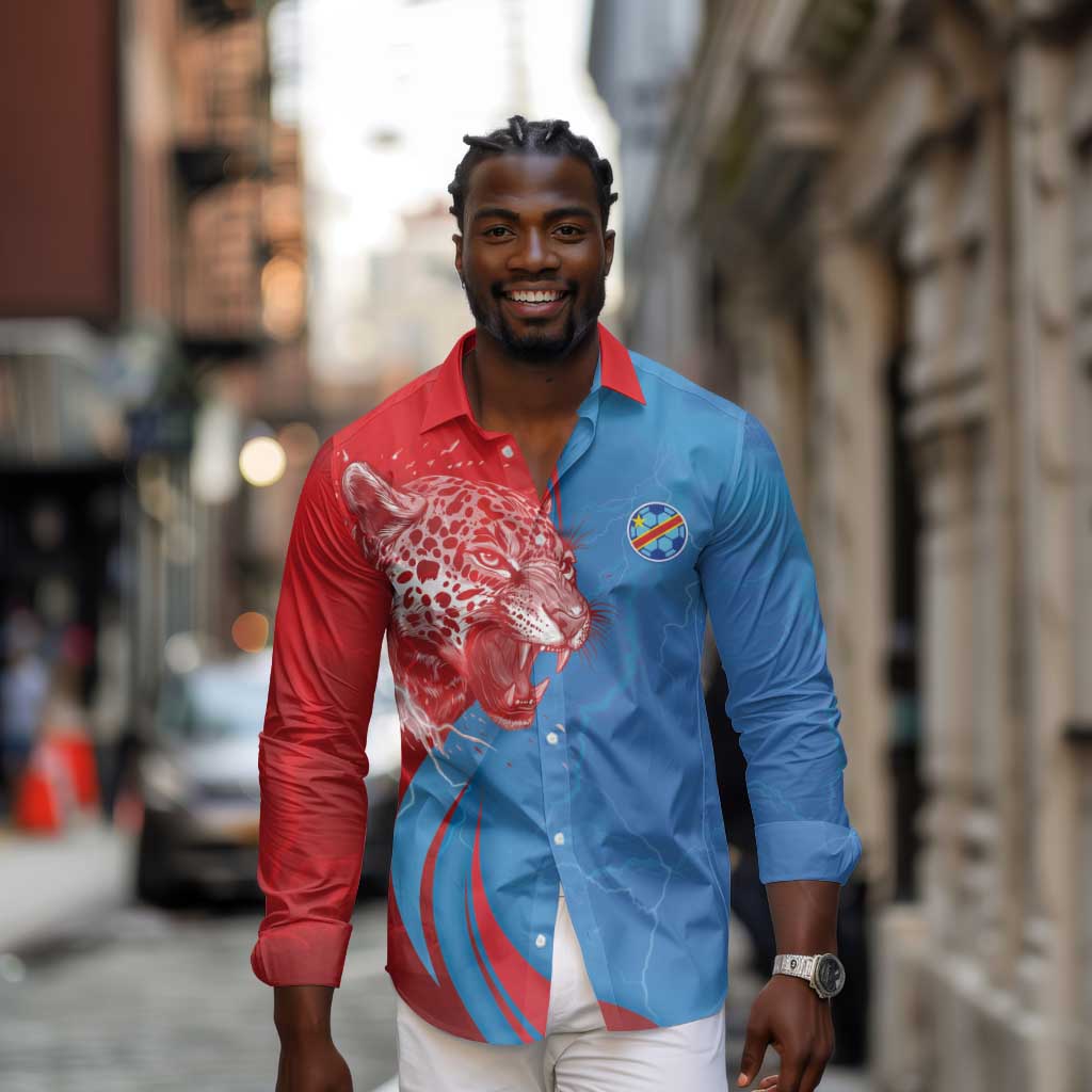 Custom Football 2026 DR Congo Leopards Long Sleeve Button Shirt Lightning Style