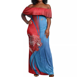 Custom Football 2026 DR Congo Leopards Off Shoulder Maxi Dress Lightning Style