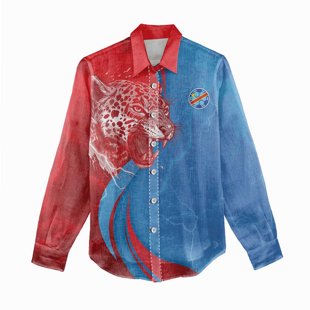 Custom Football 2026 DR Congo Leopards Women Casual Shirt Lightning Style