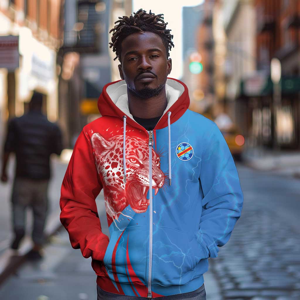 Custom Football 2026 DR Congo Leopards Zip Hoodie Lightning Style