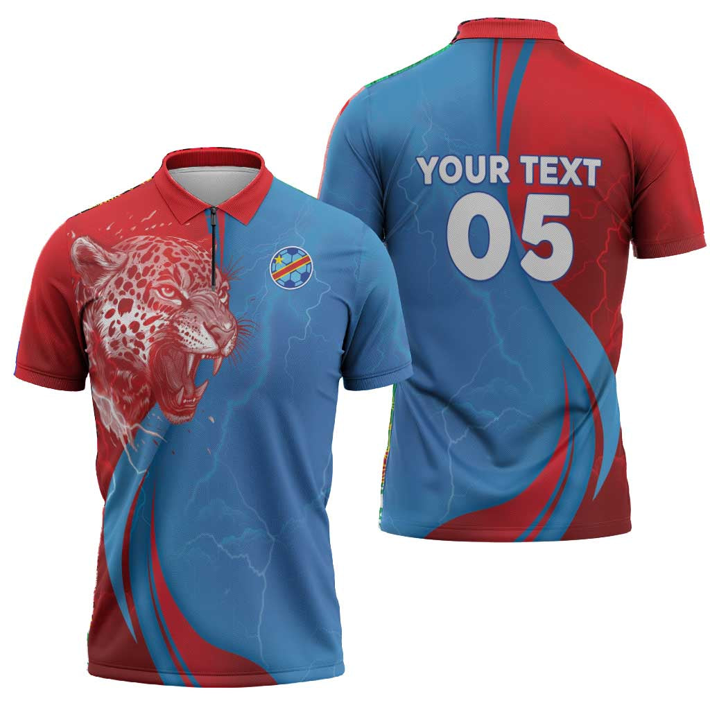 Custom Football 2026 DR Congo Leopards Zipper Polo Shirt Lightning Style