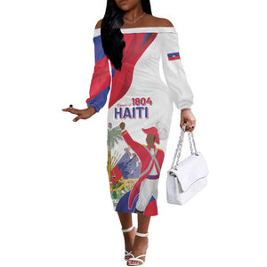 Personalised Haiti 222nd Anniversary Independence Day Off The Shoulder Long Sleeve Dress - African Pride